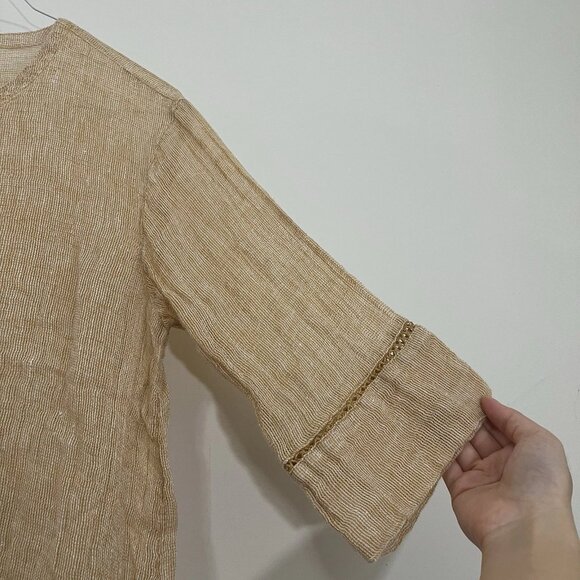 J. Jill PureJill Open Weave Linen 3/4 Sleeve Boxy Top S Petite Lagenlook Beach - Picture 5 of 10